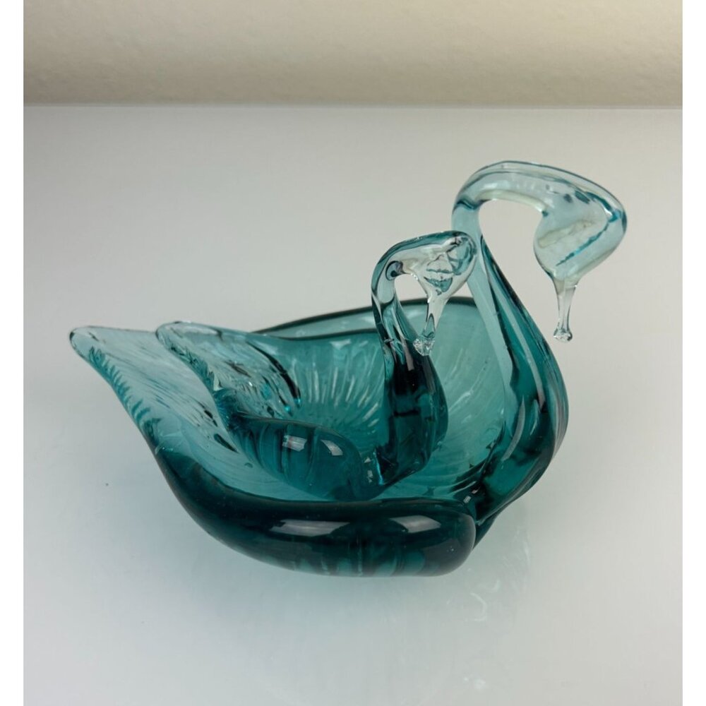 Vintage Green Blue Glass Art Swan Set, Large & Small, Home Decor Gift - Picture 13 of 13
